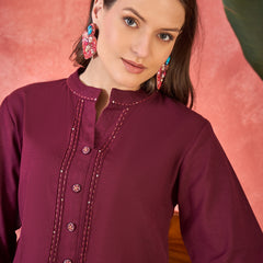 Pure Cotton Mirror Work Straight Kurta With Trouser Kurta Set