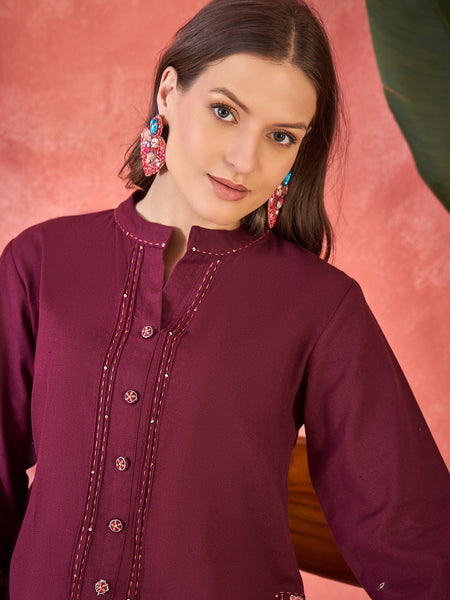 Pure Cotton Mirror Work Straight Kurta With Trouser Kurta Set