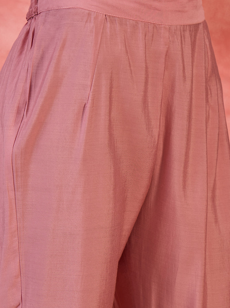 Pink Embroidered Straight With Trouser & Dupatta Kurta Set