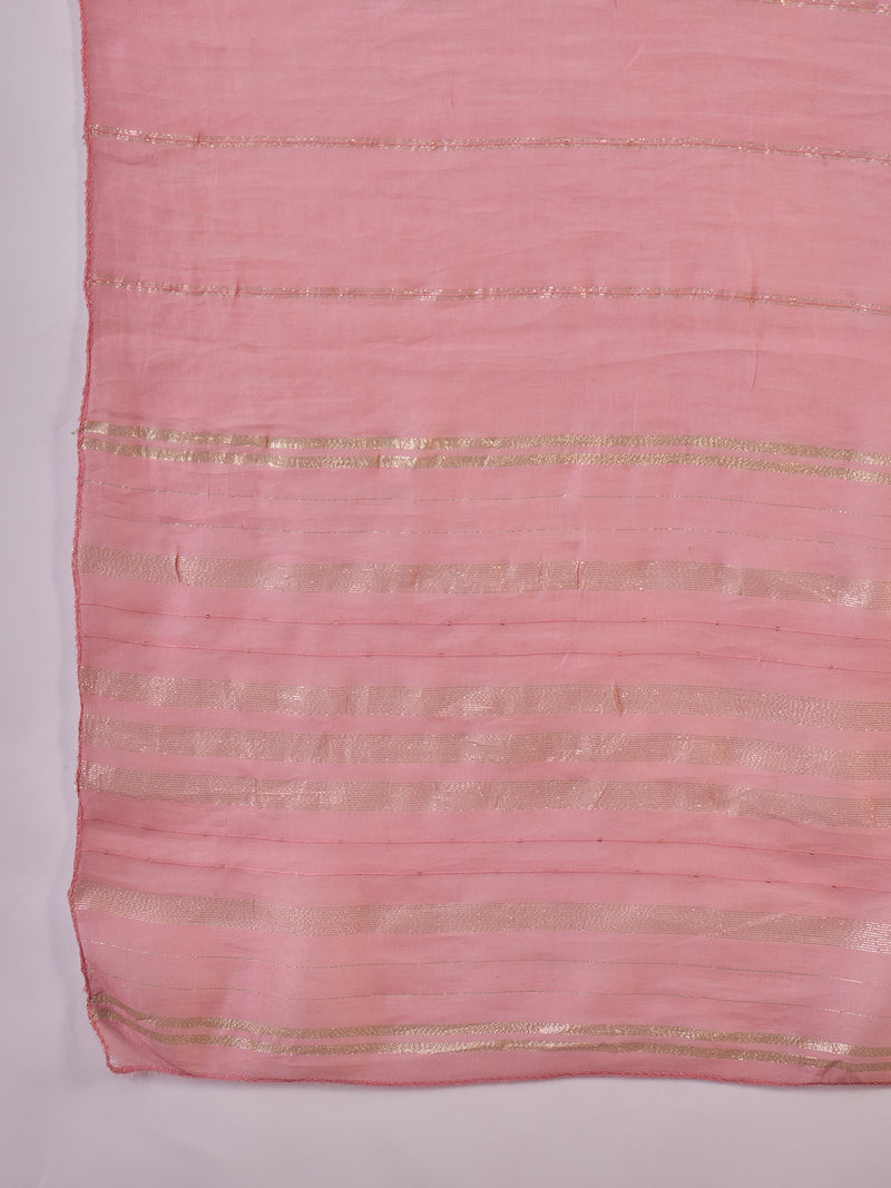 Pink Embroidered Straight With Trouser & Dupatta Kurta Set