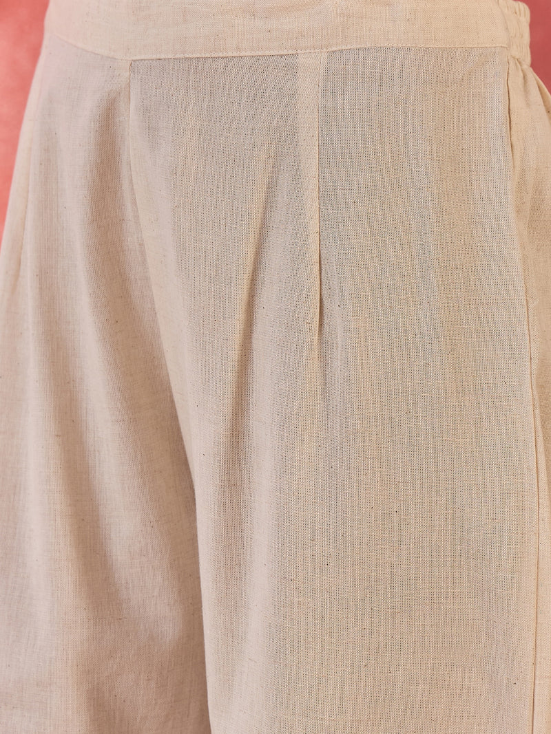 Off White Embroidered Straight Kurta With Pant