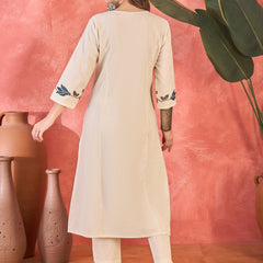 Pure Cotton Embroidered Straight With Trouser  Kurta Set