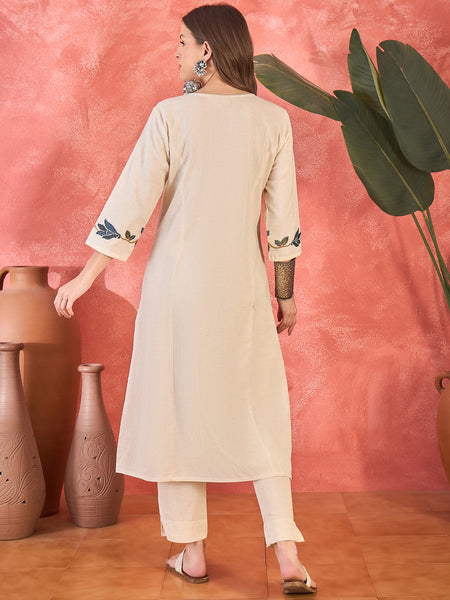 Pure Cotton Embroidered Straight With Trouser  Kurta Set