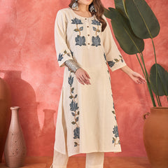 Pure Cotton Embroidered Straight With Trouser  Kurta Set