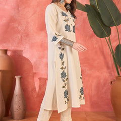 Pure Cotton Embroidered Straight With Trouser  Kurta Set