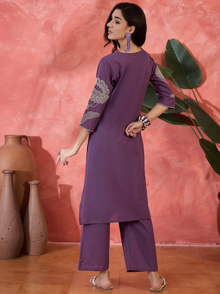 Pure Cotton Embroidered Straight With Trouser  Kurta Set