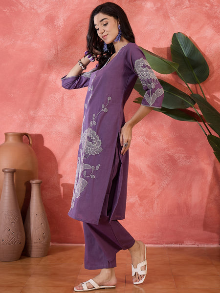 Pure Cotton Embroidered Straight With Trouser  Kurta Set