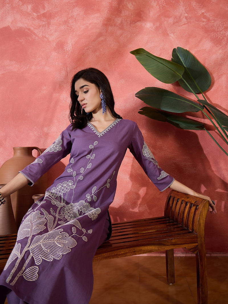Pure Cotton Embroidered Straight With Trouser  Kurta Set