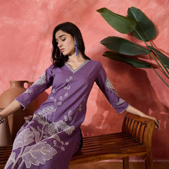 Pure Cotton Embroidered Straight With Trouser  Kurta Set