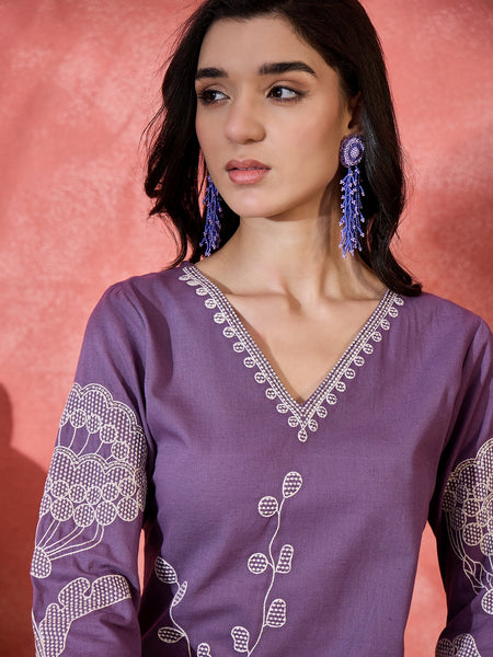 Pure Cotton Embroidered Straight With Trouser  Kurta Set