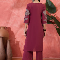 Pure Cotton Embroidered Straight With Trouser  Kurta Set