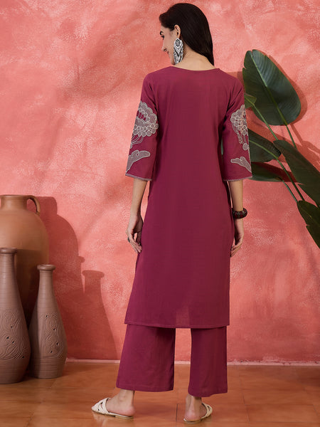 Pure Cotton Embroidered Straight With Trouser  Kurta Set