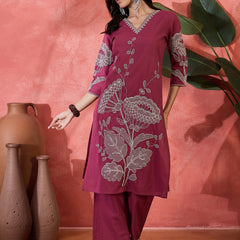 Pure Cotton Embroidered Straight With Trouser  Kurta Set