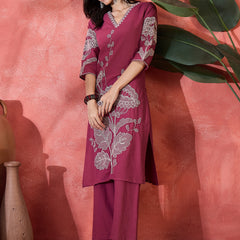 Pure Cotton Embroidered Straight With Trouser  Kurta Set