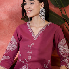 Pure Cotton Embroidered Straight With Trouser  Kurta Set