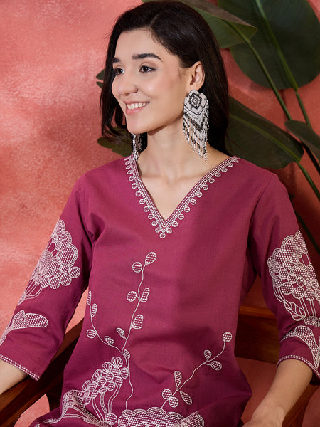 Pure Cotton Embroidered Straight With Trouser  Kurta Set