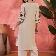 Pure Cotton Embroidered Straight With Palazzo  Kurta Set