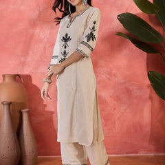 Pure Cotton Embroidered Straight With Palazzo  Kurta Set