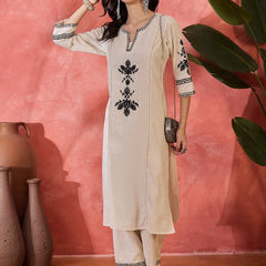 Pure Cotton Embroidered Straight With Palazzo  Kurta Set