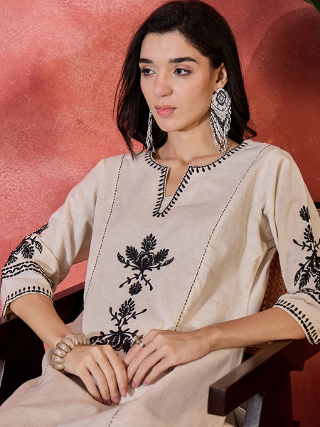 Pure Cotton Embroidered Straight With Palazzo  Kurta Set
