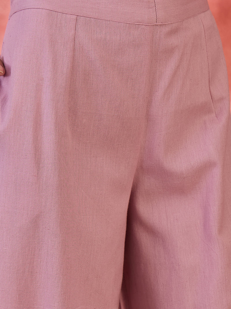 Mauve Sleeveless Mirror Work Kurta Set