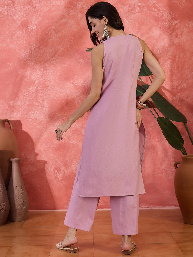 Mauve Sleeveless Mirror Work Kurta Set