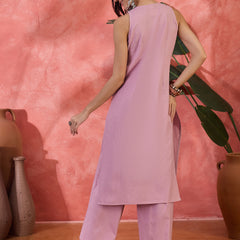 Mauve Sleeveless Mirror Work Kurta Set