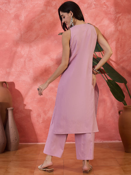 Mauve Sleeveless Mirror Work Kurta Set