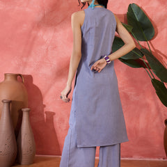 Purple  Sleeveless Mirror Work Kurta Set
