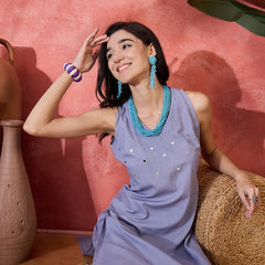 Purple  Sleeveless Mirror Work Kurta Set