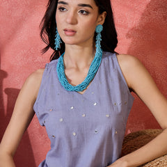 Purple  Sleeveless Mirror Work Kurta Set