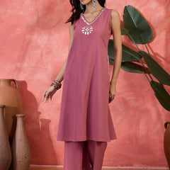 Sleeveless Mirror Work Kurta Set