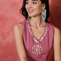 Sleeveless Mirror Work Kurta Set