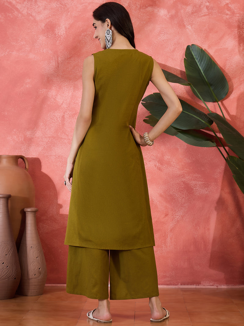 Sleeveless Mirror Work Kurta Set