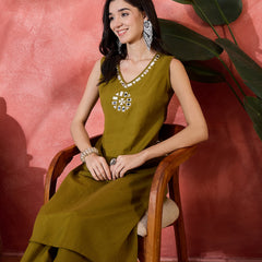 Sleeveless Mirror Work Kurta Set