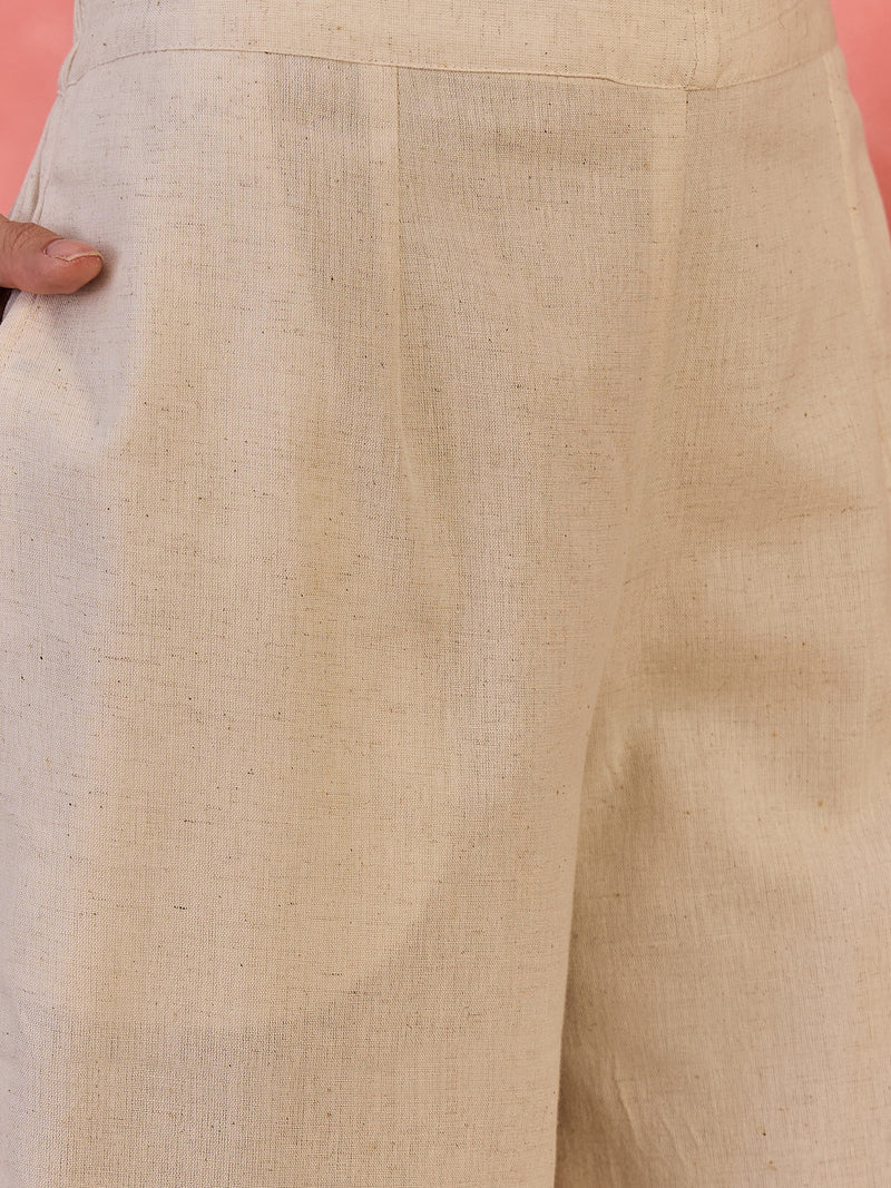 Off-White Sleeveless Mirror Work Kurta Set