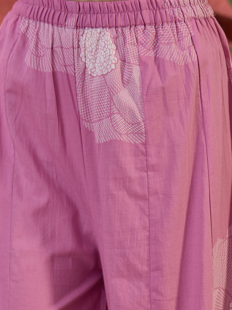 Mauve Floral Embroidered Kurta Set with Dupatta
