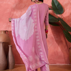 Mauve Floral Embroidered Kurta Set with Dupatta