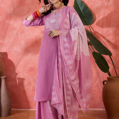 Mauve Floral Embroidered Kurta Set with Dupatta