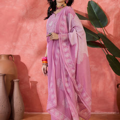 Mauve Floral Embroidered Kurta Set with Dupatta
