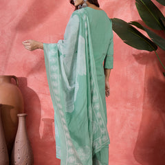 Floral Yoke Design Notch Neck Sequinned Straight Kurta With Palazzo & Dupatta