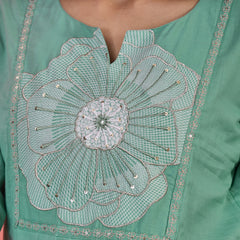 Floral Yoke Design Notch Neck Sequinned Straight Kurta With Palazzo & Dupatta