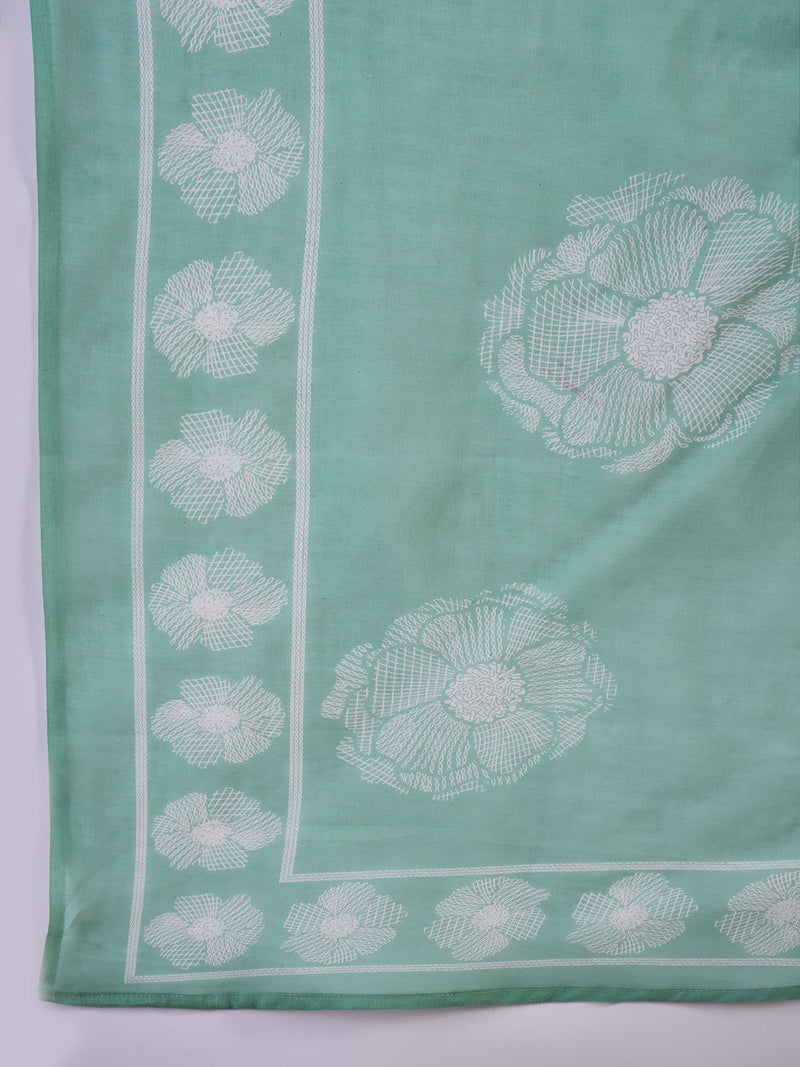 Floral Yoke Design Notch Neck Sequinned Straight Kurta With Palazzo & Dupatta