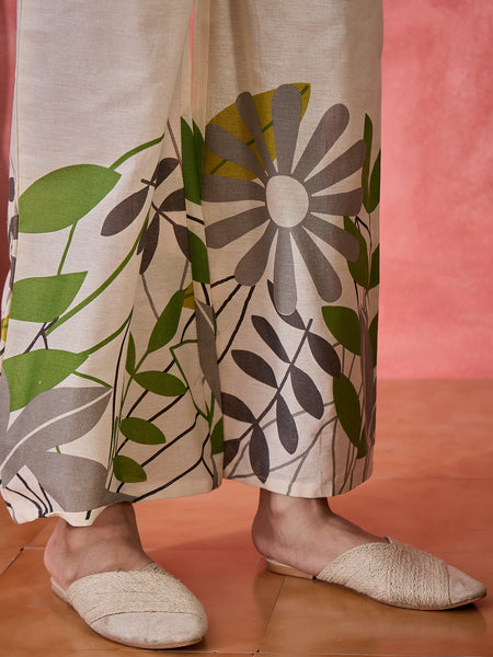 Floral Printed Pure Cotton Straight Kurta With Palazzo