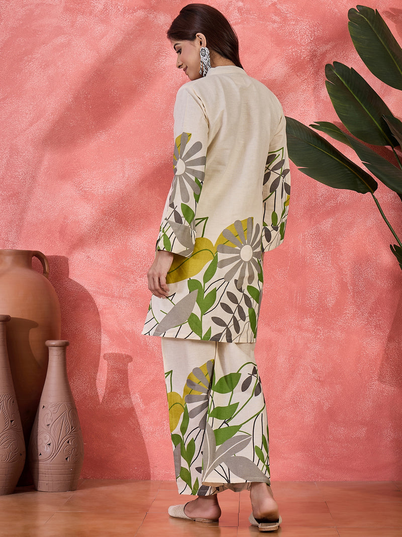 Floral Printed Pure Cotton Straight Kurta With Palazzo