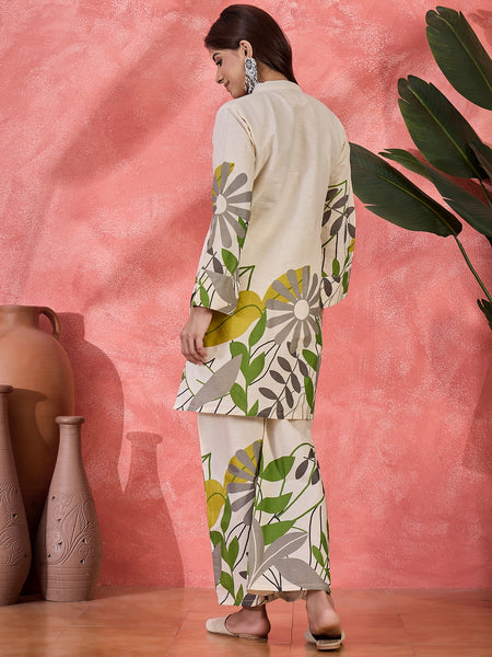 Floral Printed Pure Cotton Straight Kurta With Palazzo