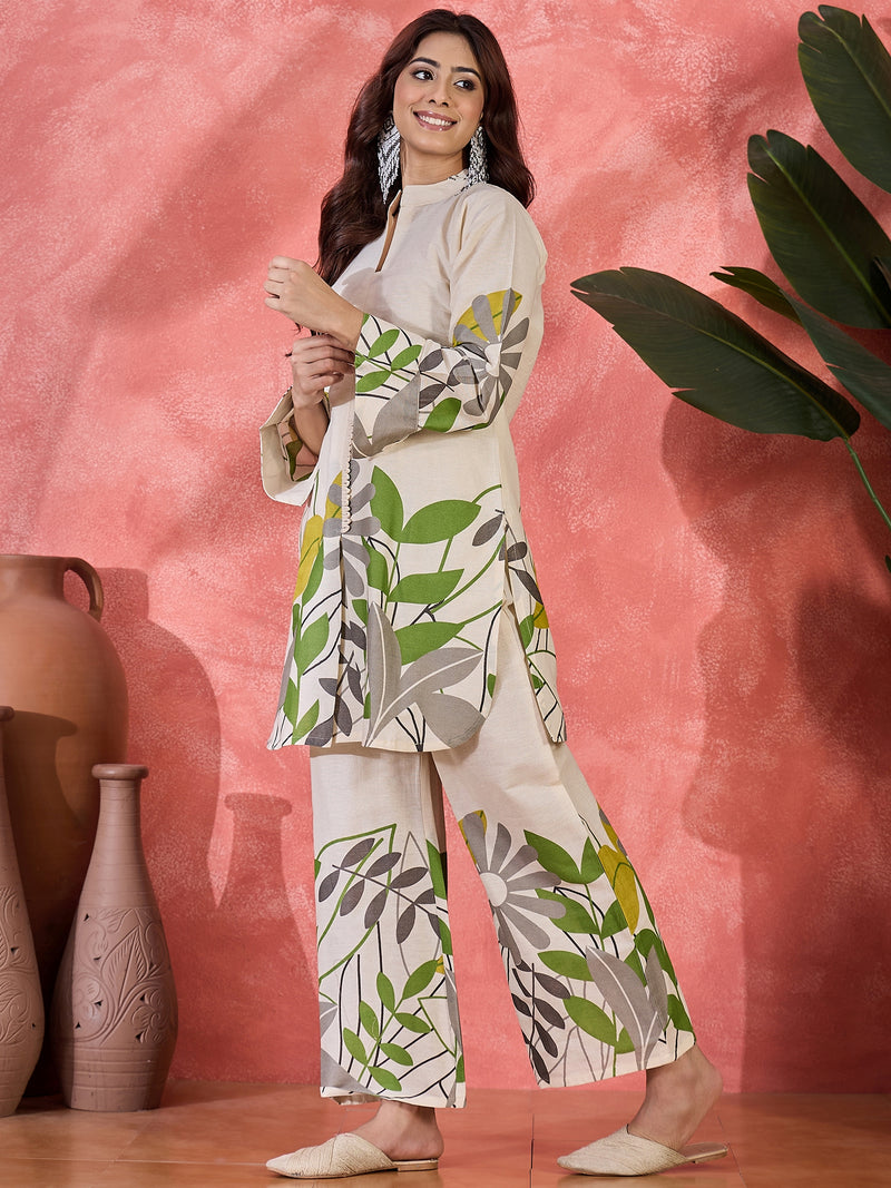 Floral Printed Pure Cotton Straight Kurta With Palazzo