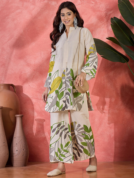 Floral Printed Pure Cotton Straight Kurta With Palazzo