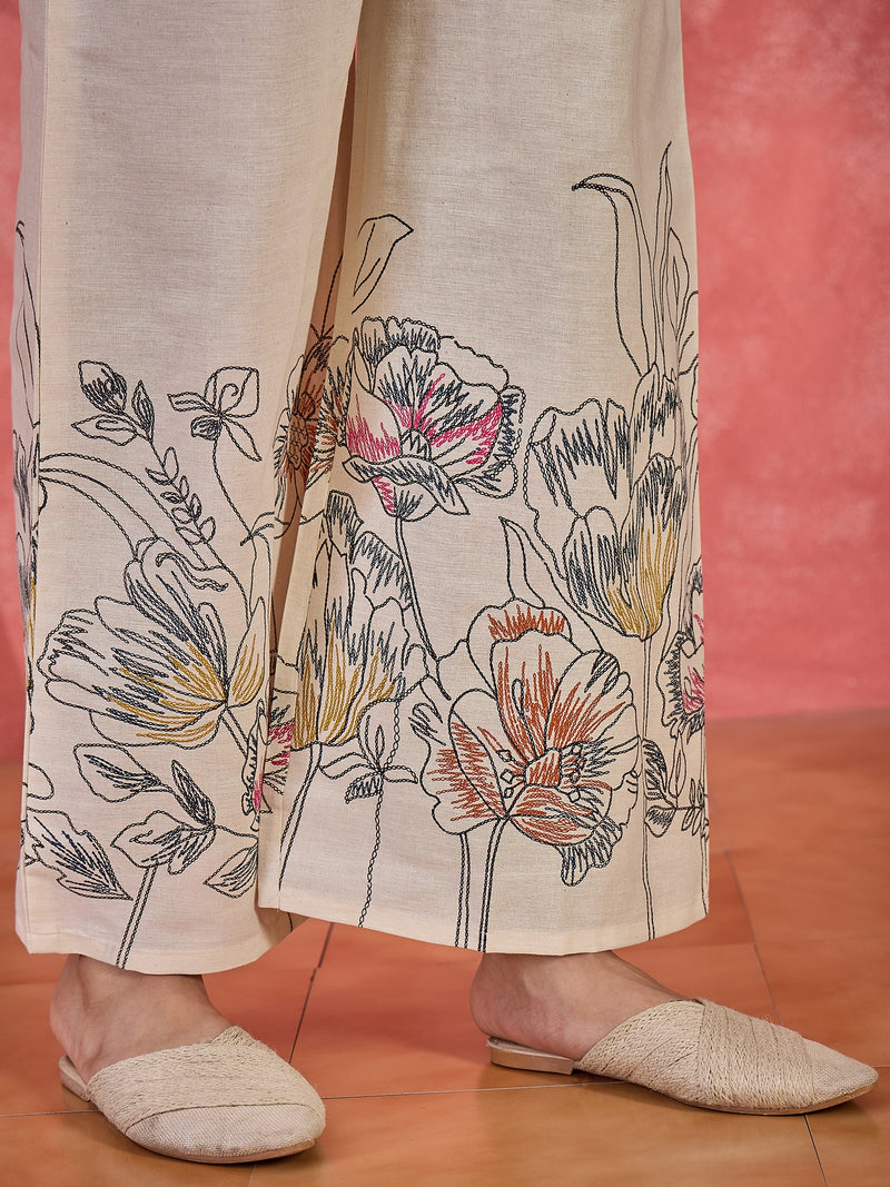 Floral Printed Pure Cotton Straight Kurta With Palazzo