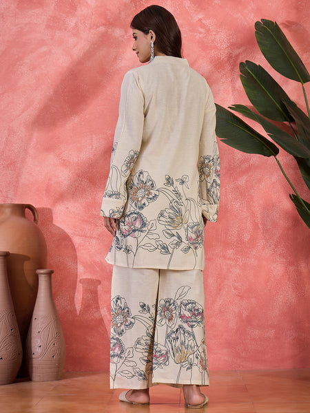 Floral Printed Pure Cotton Straight Kurta With Palazzo